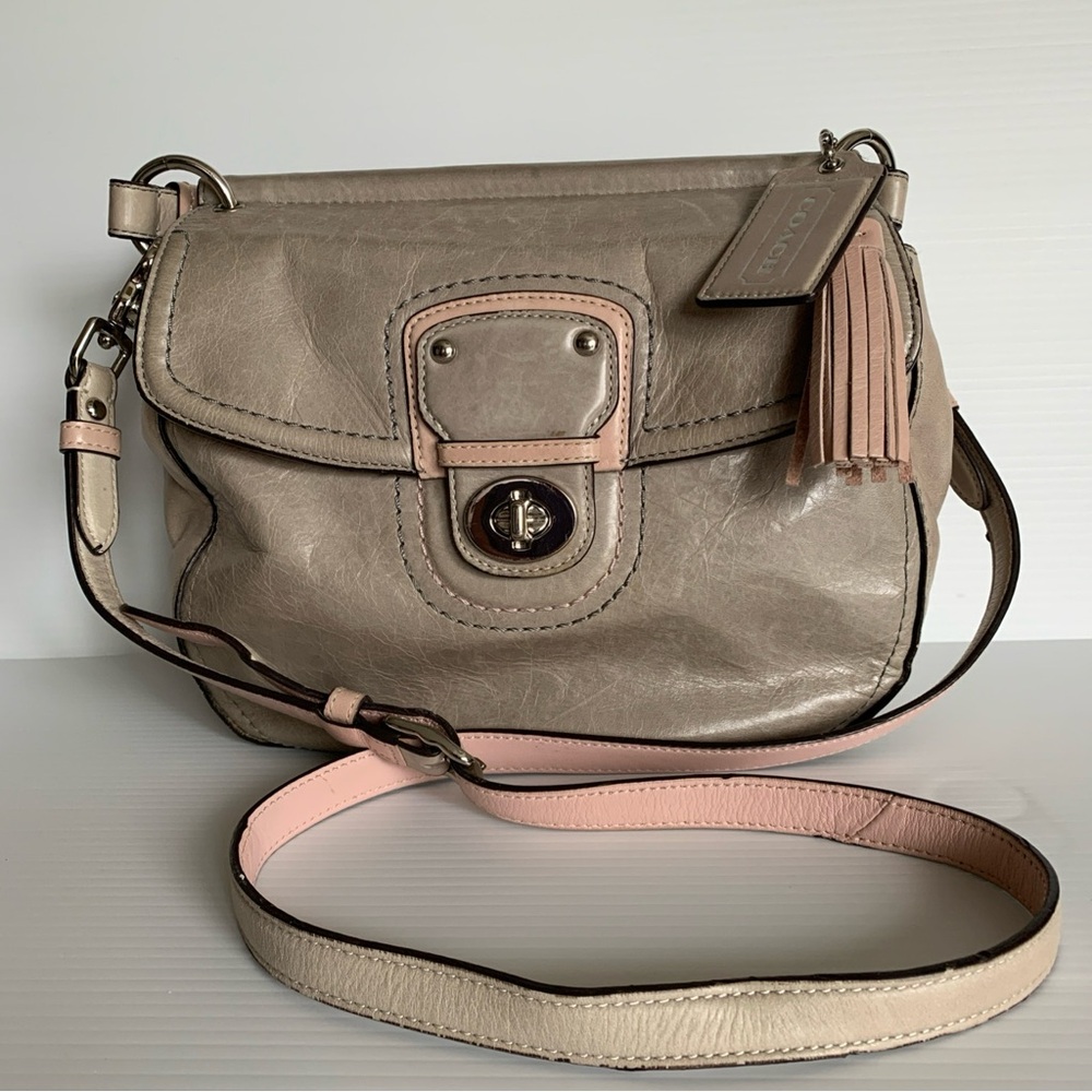 Coach Willis Legacy Leather Turn-lock Crossbody/Shoulder Bag 19132 Gray Pink